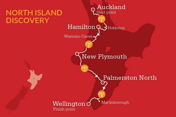 North Island Discovery Itinerary Map