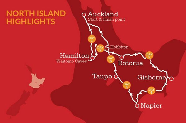 NZ North Island Itinerary Map
