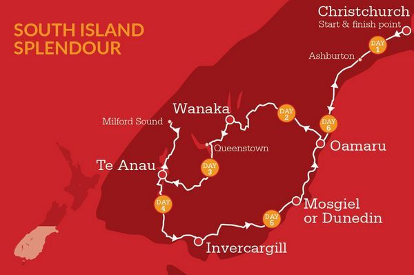 South Island Itinerary Map